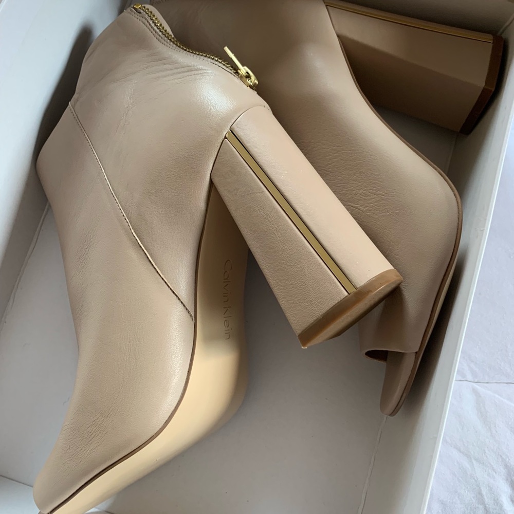 Calvin Klein open toe ankle boots with back zipper